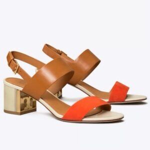 Tory Burch $398 Gigi Leather Suede Slingback Sandals Heels Pumps 9.5 Ambra Red